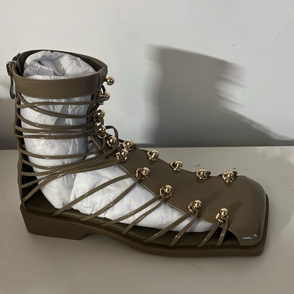 Vivienne Hu Patent Leather Studded Boots Size:37 Strappy Gladiator Sandals - Picture 3 of 13